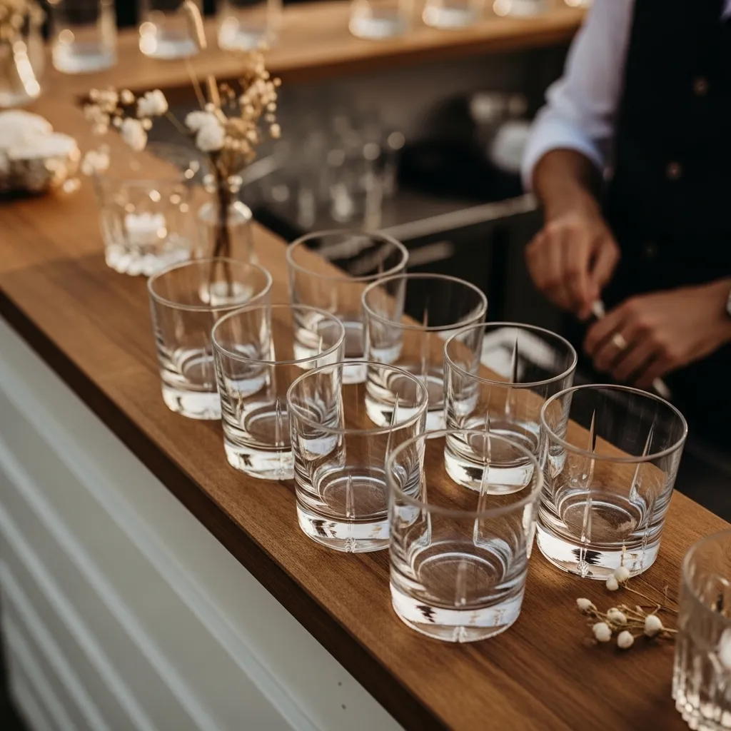 Whisky Tumbler mieten 2 Whisky-Tumbler auf einer stilvollen Event-Bar