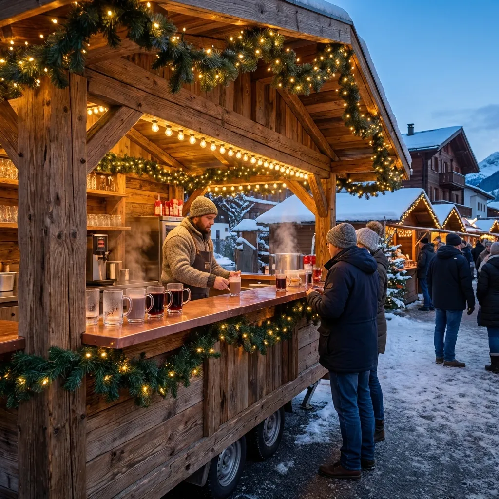 Winterliche Eventbar mit Holzoptik und Heissgetränke-Station