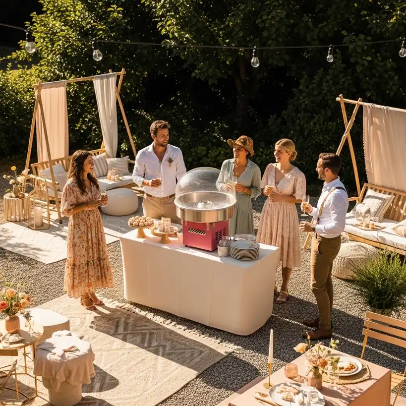 Zuckerwattemaschine mieten für Hochzeiten 2 Zuckerwatte-Station auf einer Schweizer Hochzeit