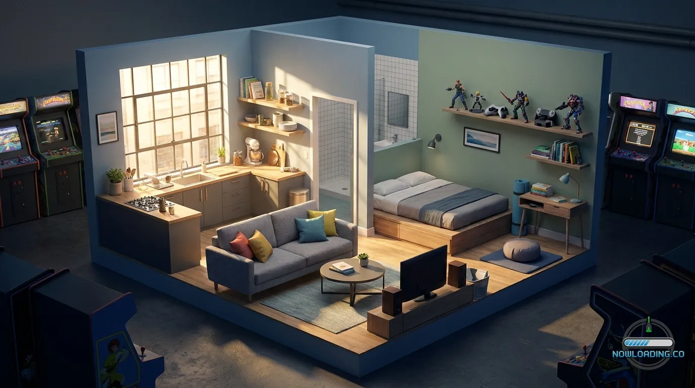 Compact Paralives starter home layout with clean room flow and modern cozy furniture