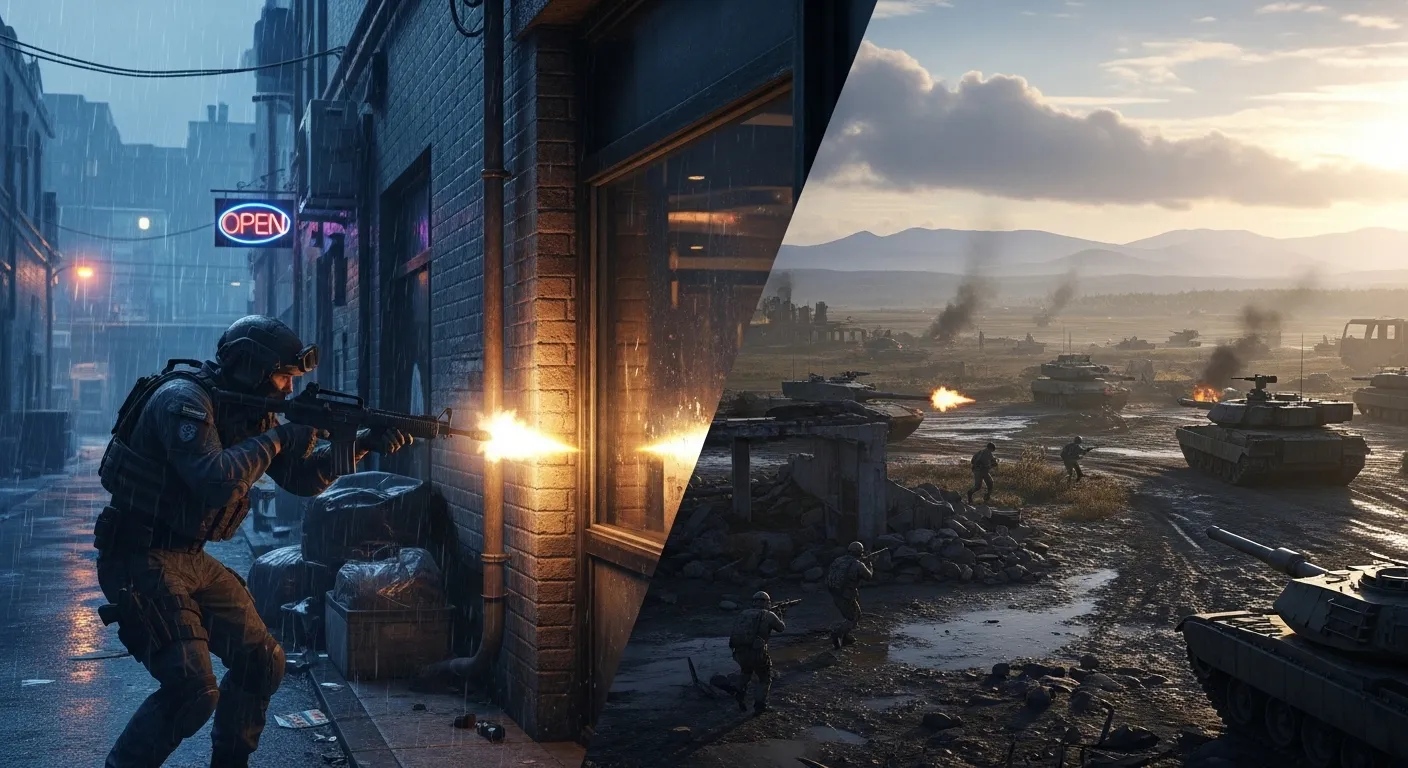 Competitive shooter face-off scene