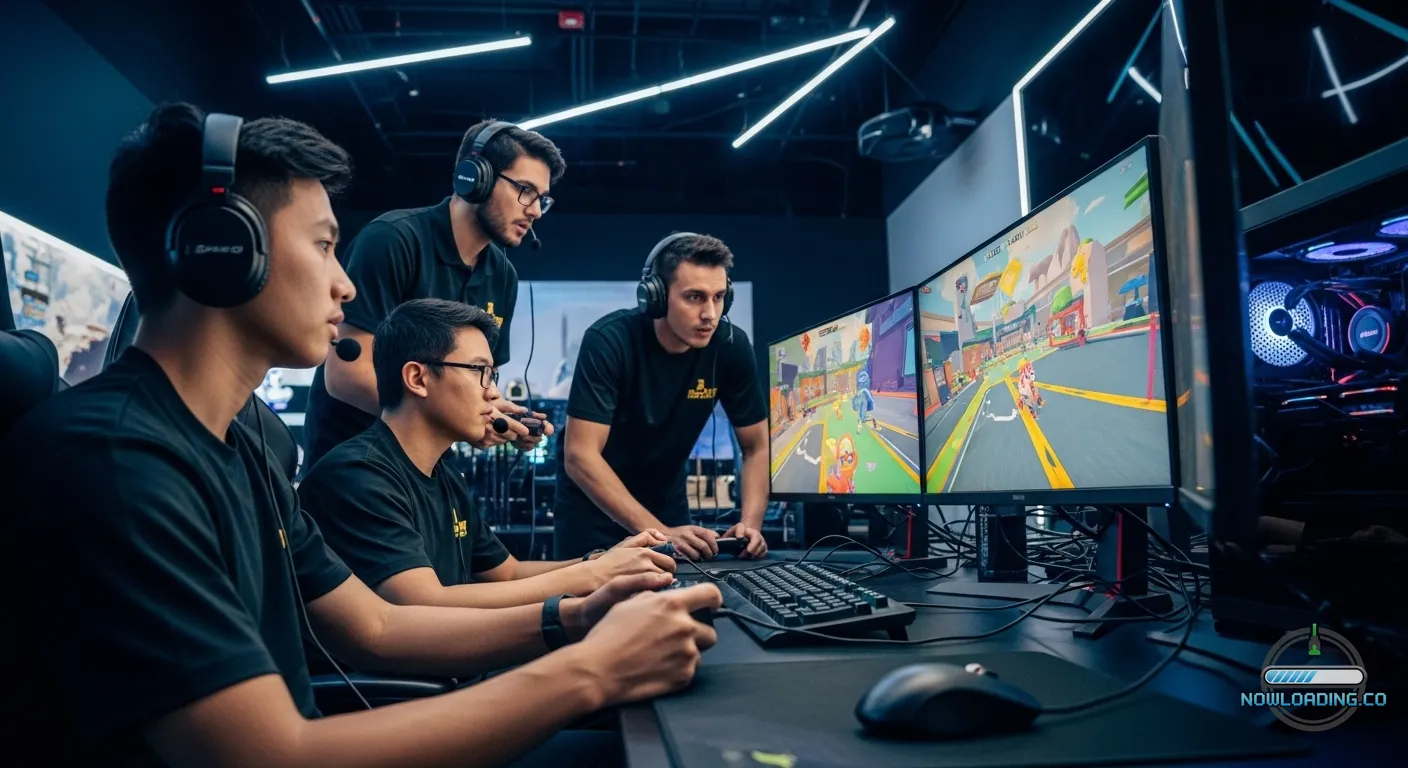 Competitive Splatoon team planning a push on a colorful arena map