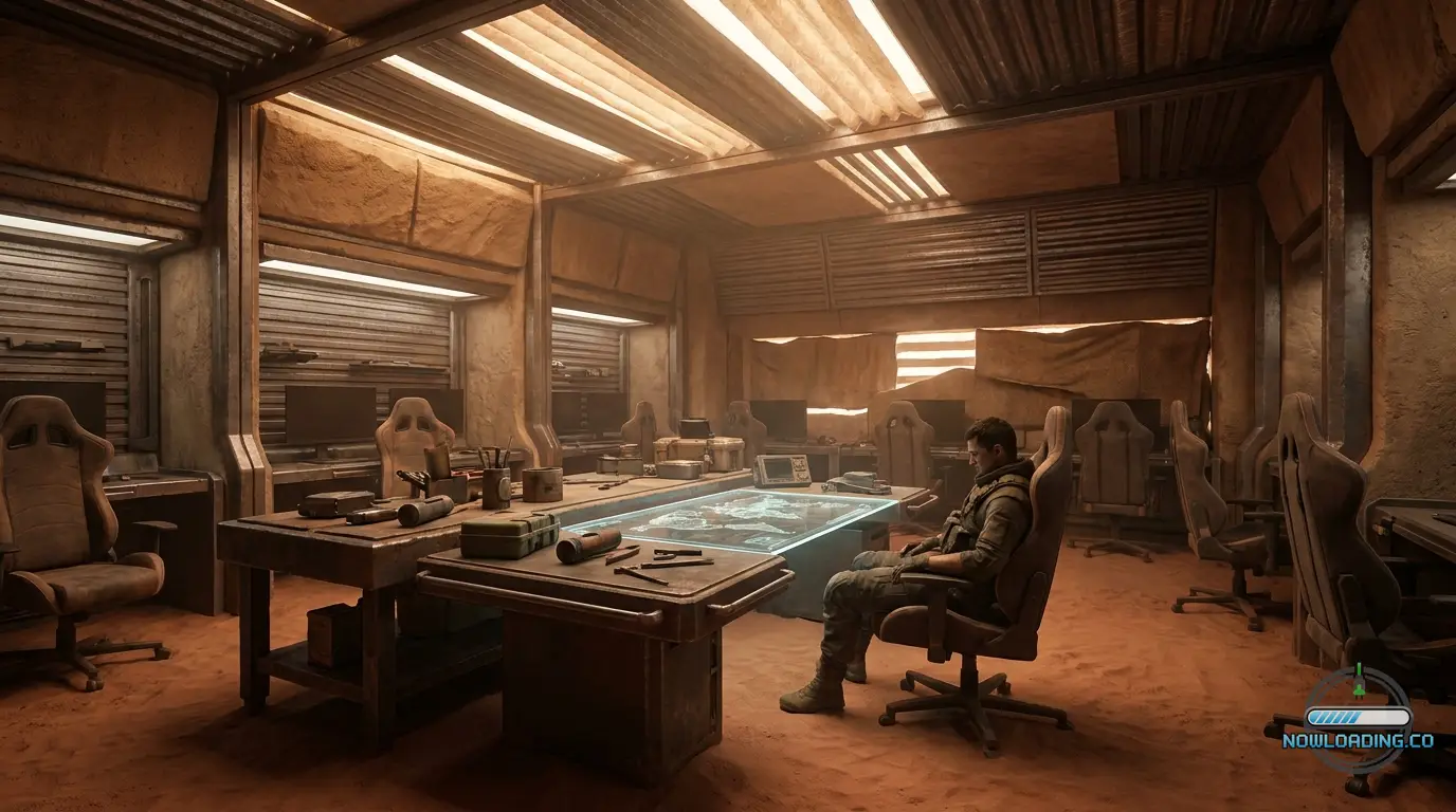 Desert survival planning station in a sci-fi base