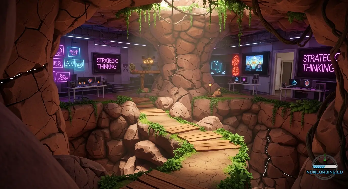 Donkey Kong style jungle cavern with breakable walls and a hidden side path
