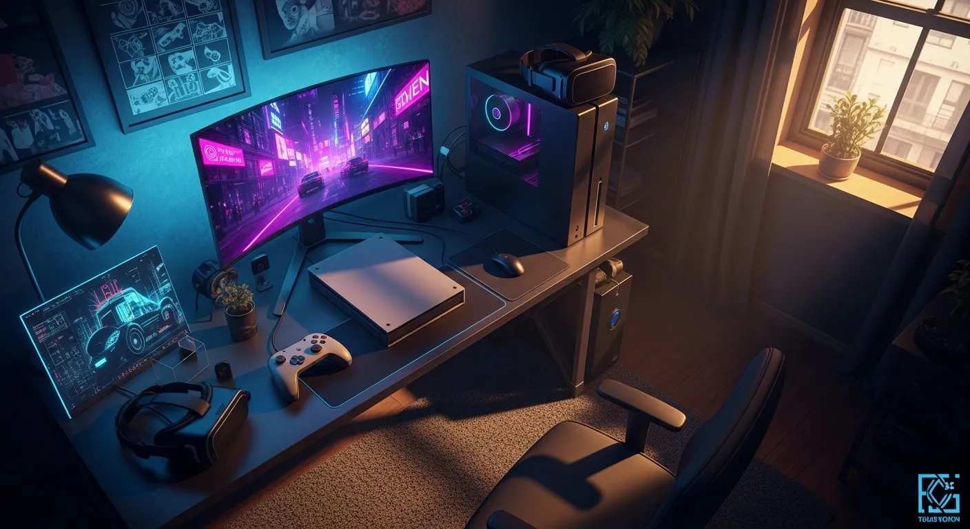 Gaming setup waiting for a major open-world release