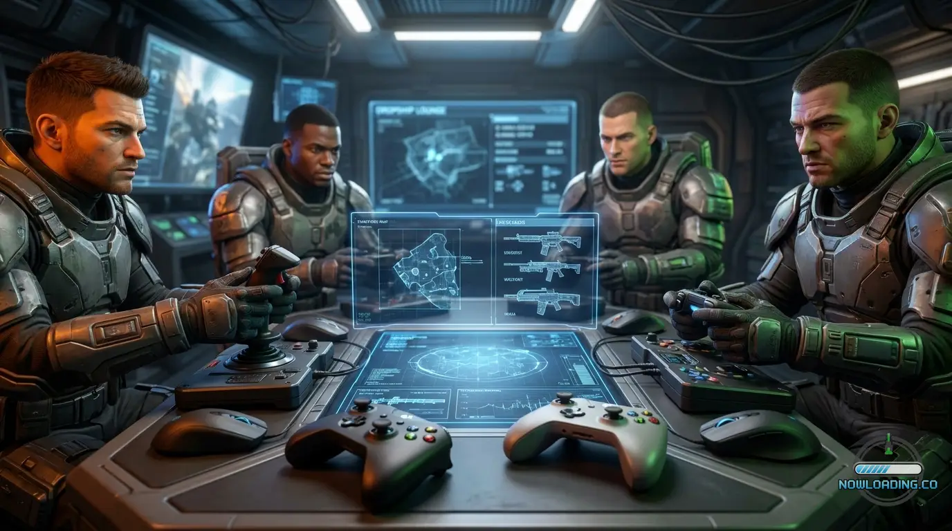 Helldivers squad planning loadouts before a mission