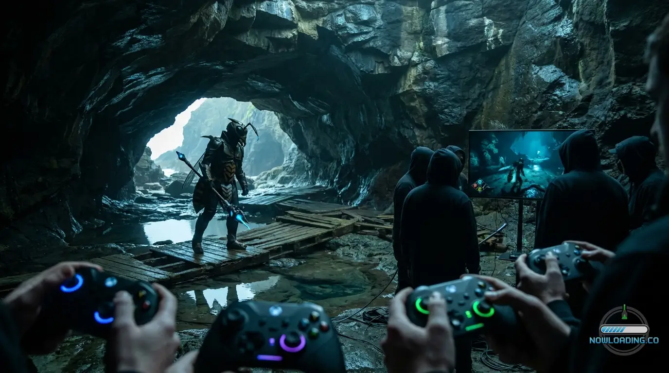 Hornet exploring a dark coastal cavern