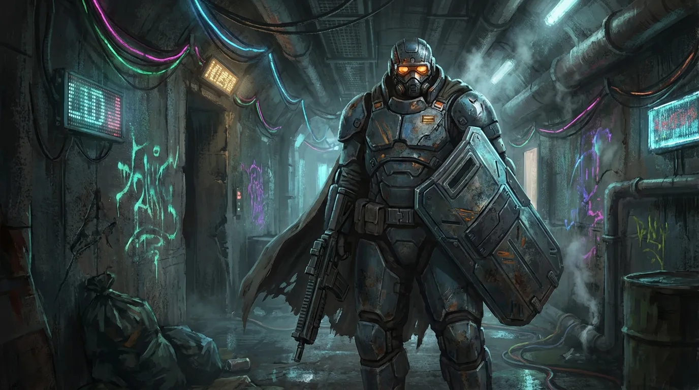 Protectorate heavy armor soldier in Underrail underground city