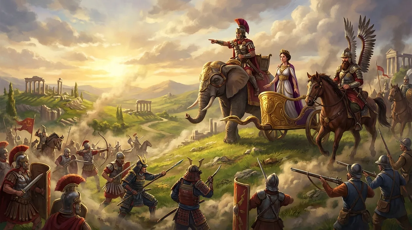 Civ 7 leaders and units in battle