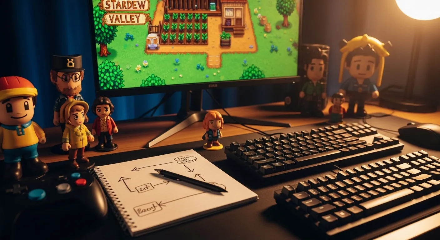 Organized Stardew-inspired farm desk setup