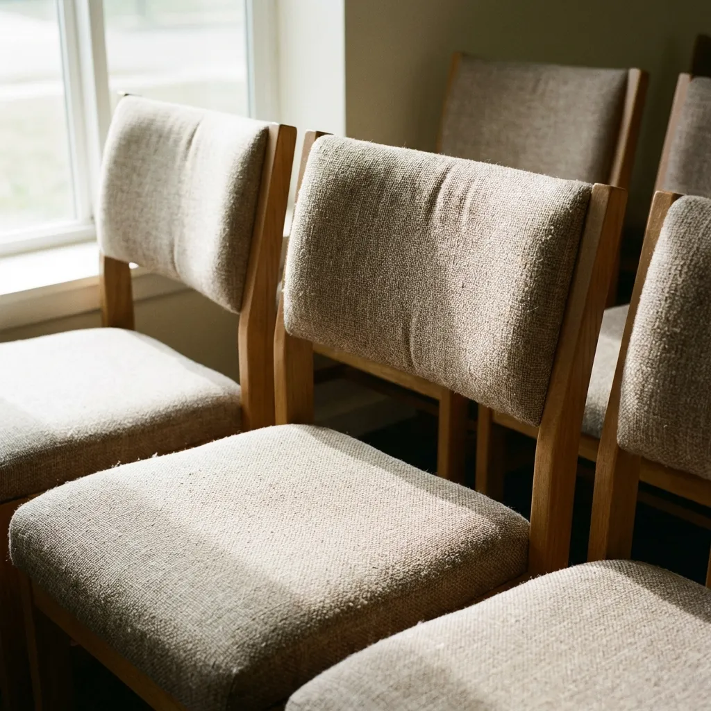Church chair upholstery close-up