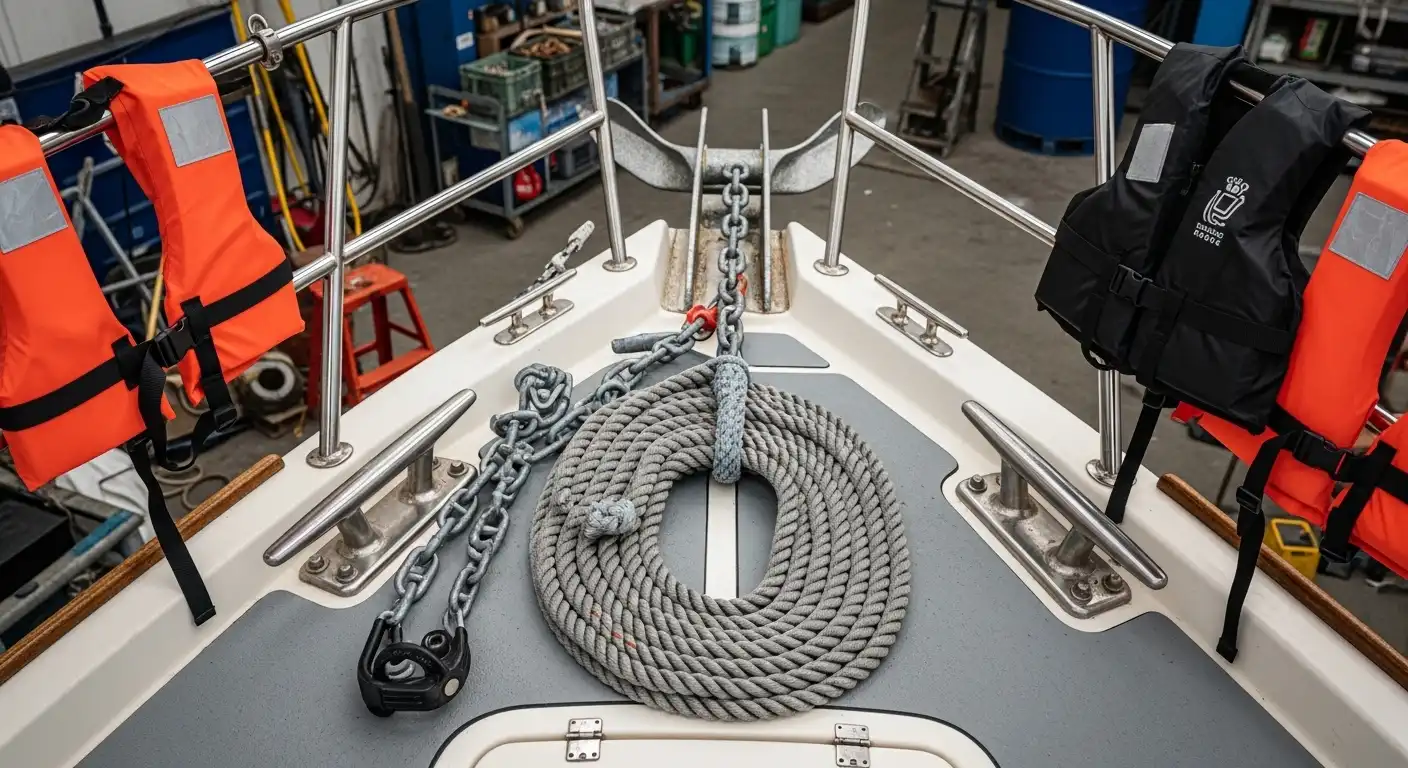 Anchor rode laid out on a boat deck