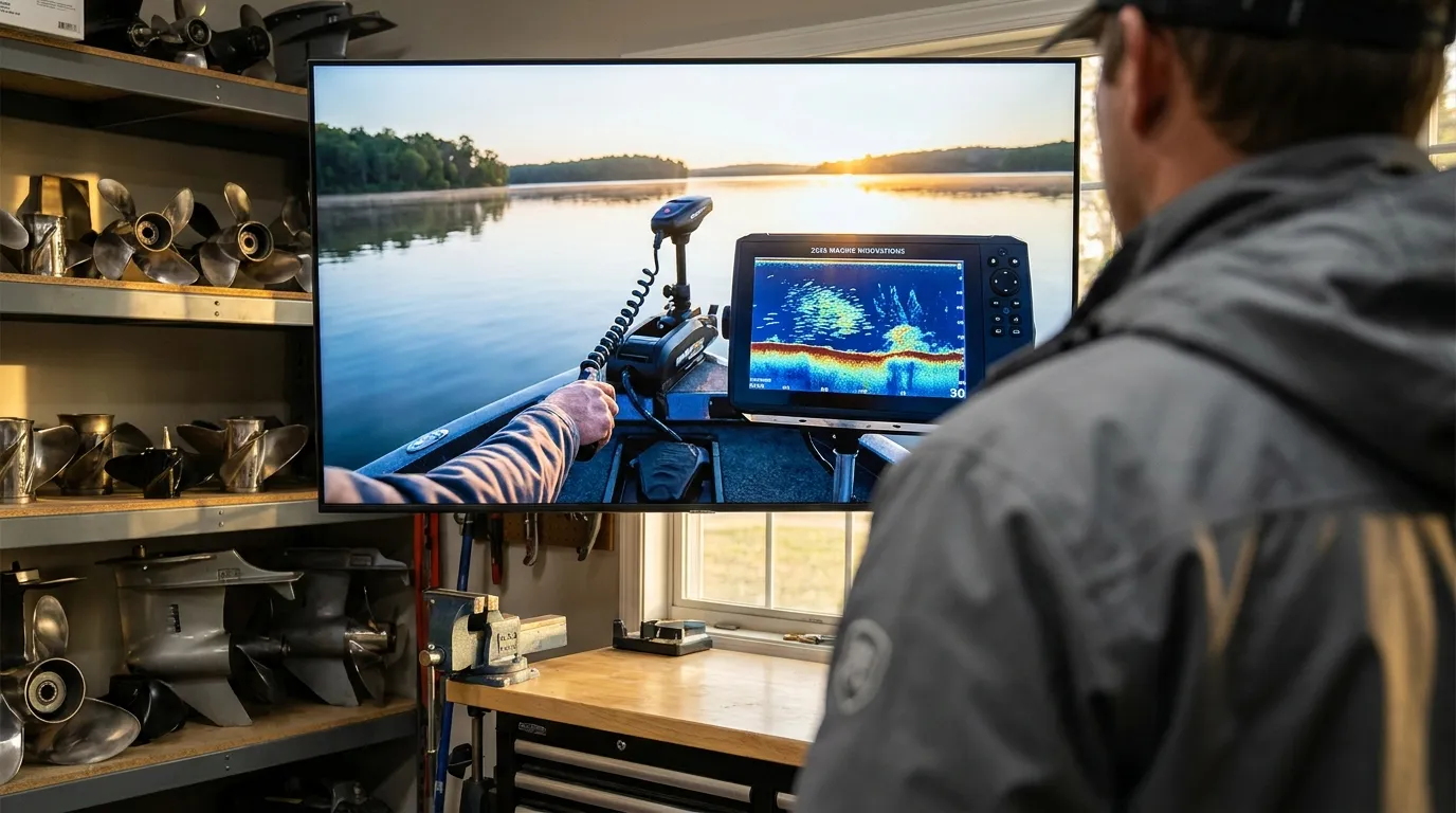 Angler using forward-facing sonar on a bass boat