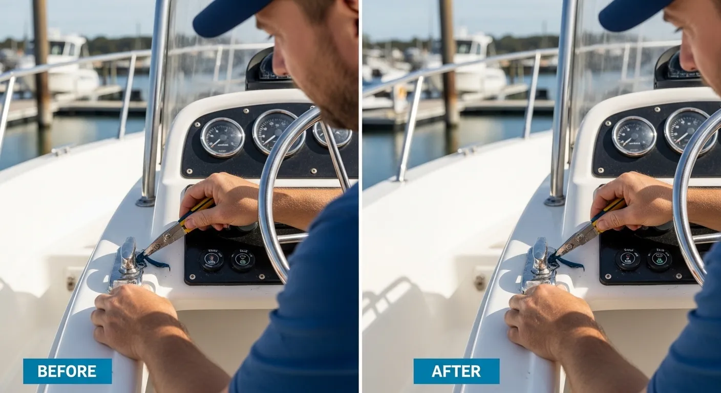 Applying marine sealant around a stainless deck fitting