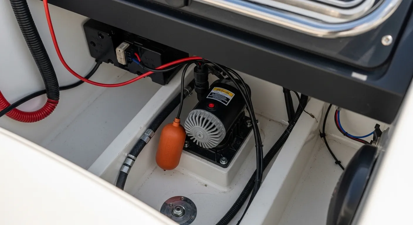 Bilge area inside a boat hull
