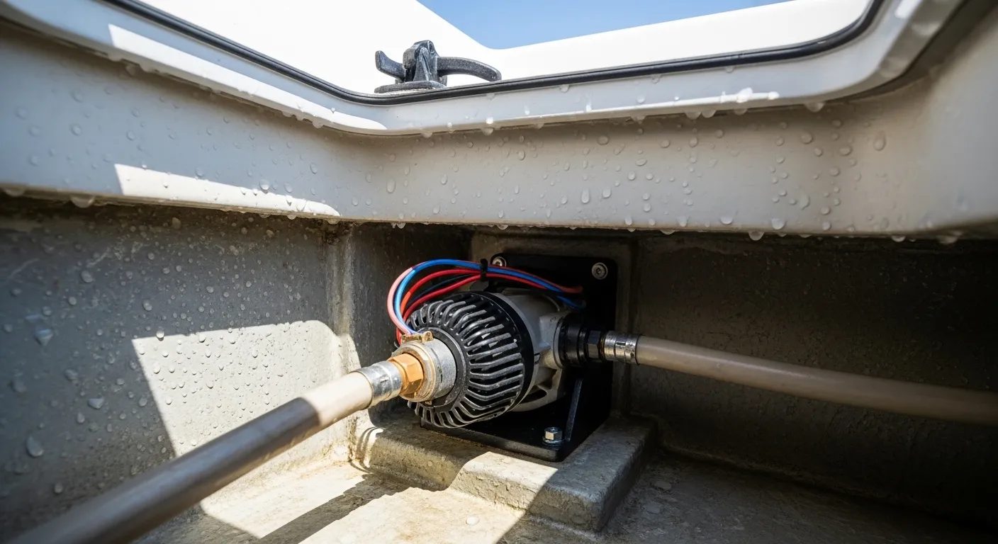Bilge pump installed in a clean boat bilge