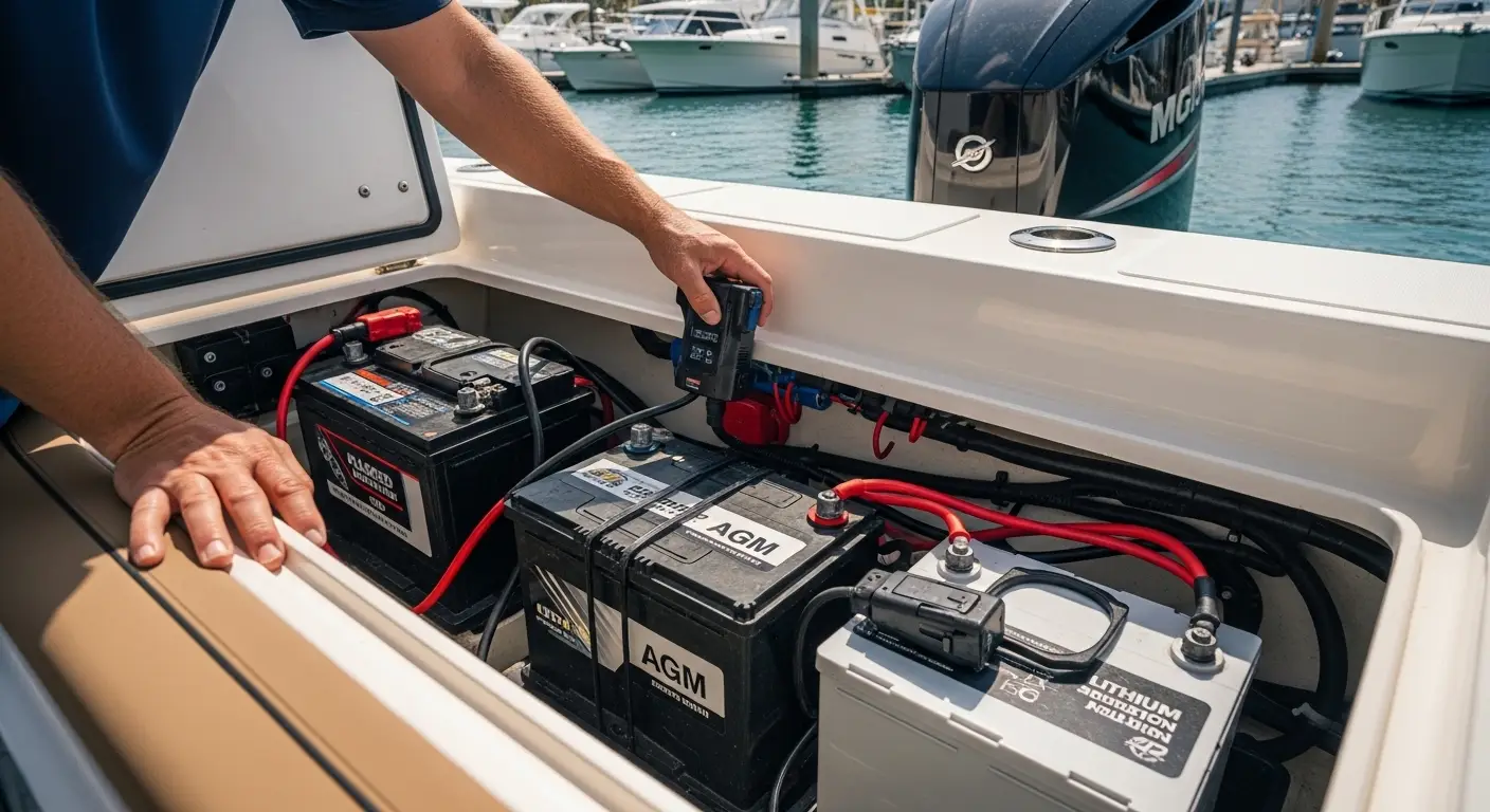 Boat battery labels and charger setup