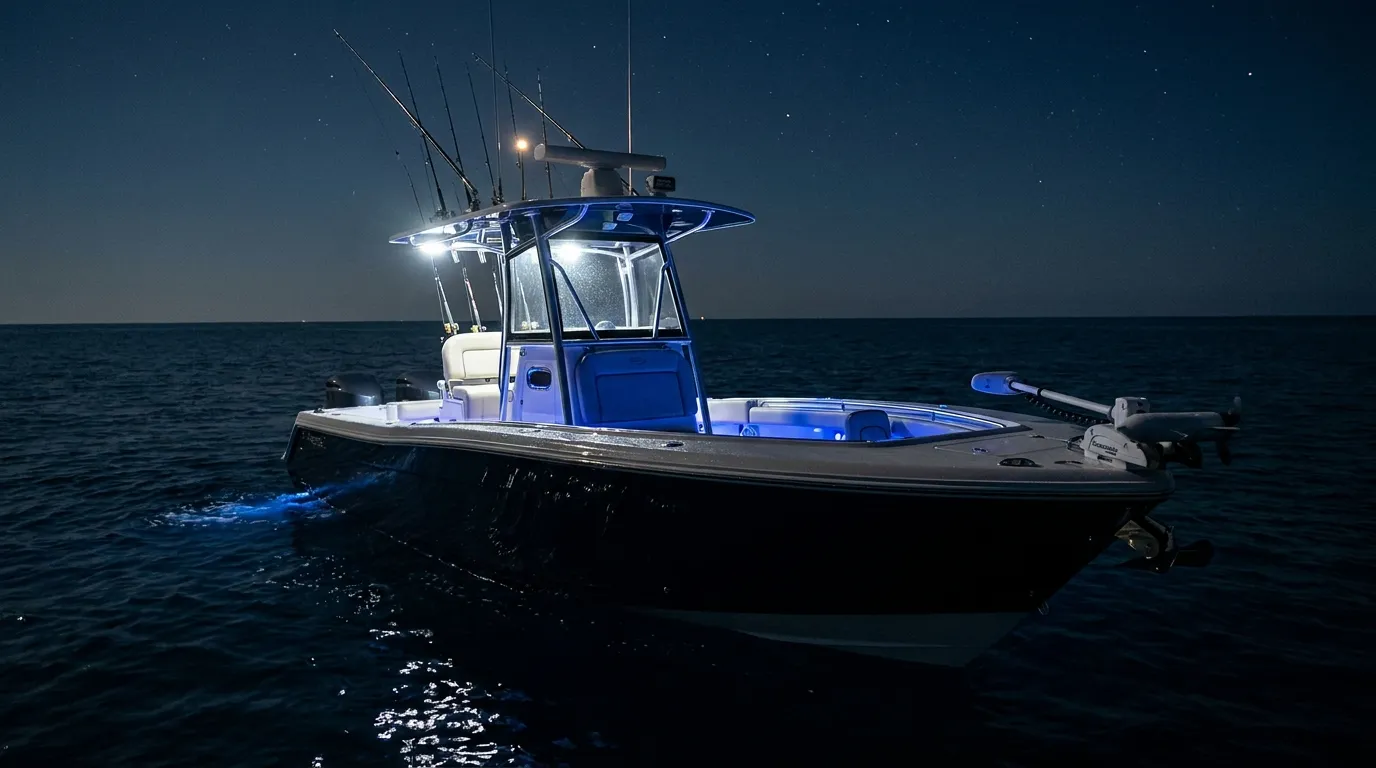Boat deck lighting layout on a center console