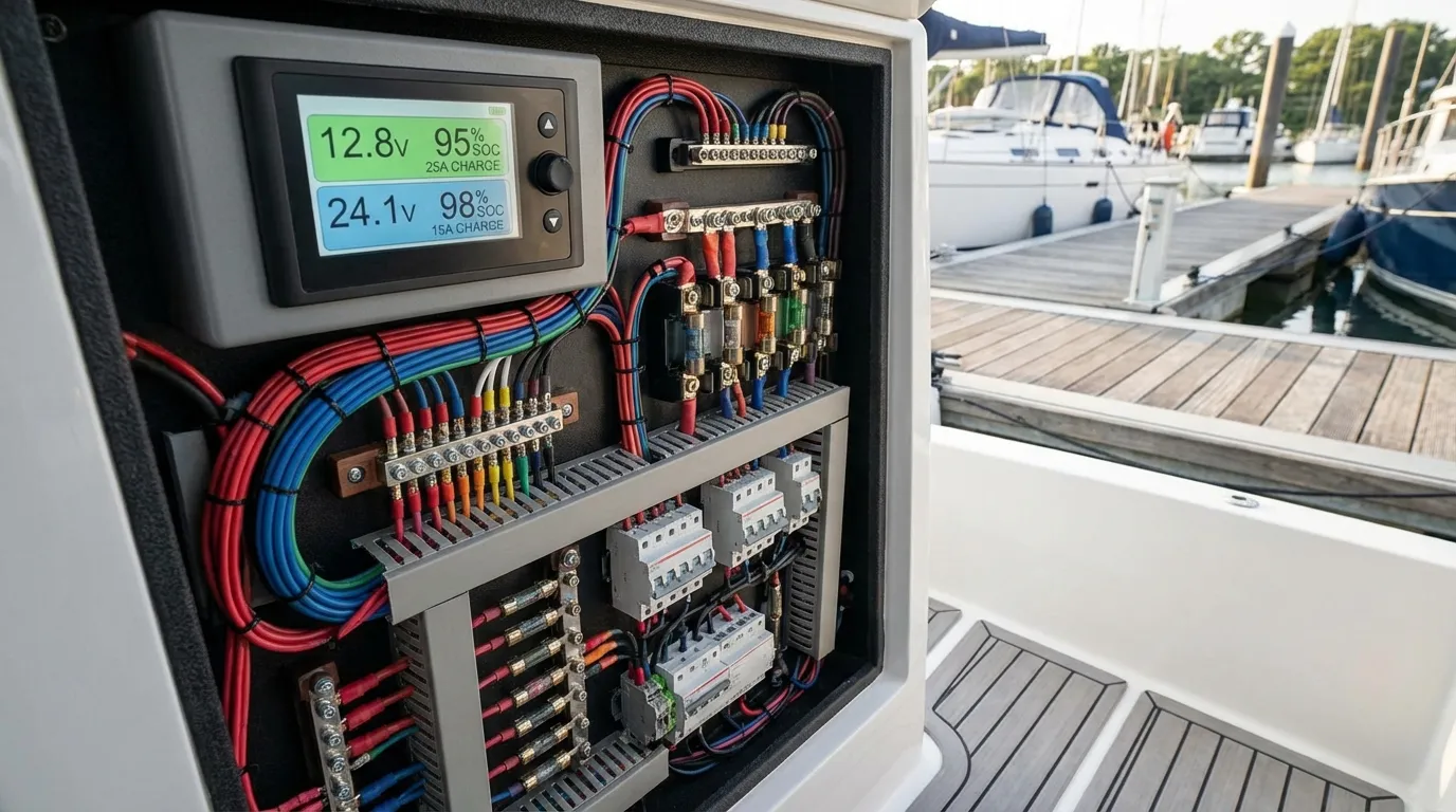 Boat electrical system monitoring battery temperature