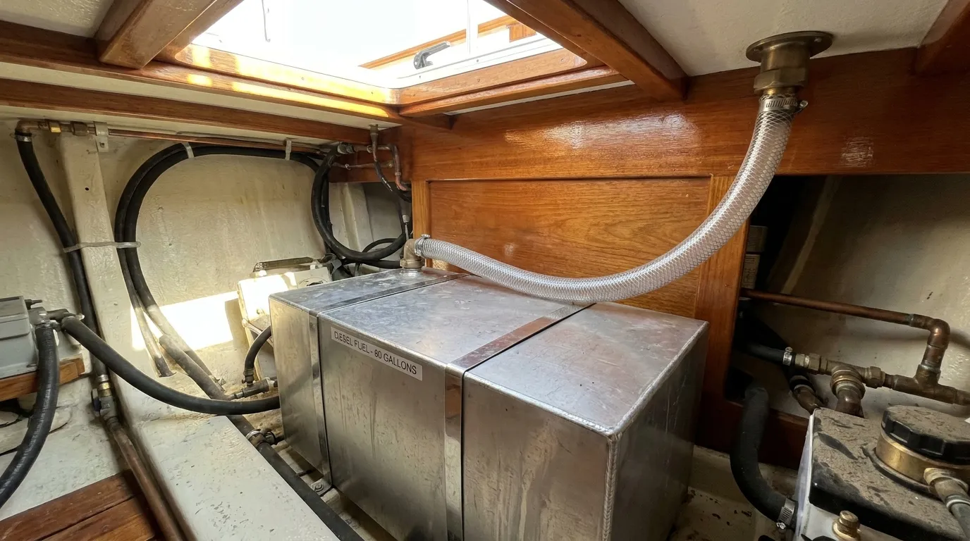 Boat fuel tank vent line routing
