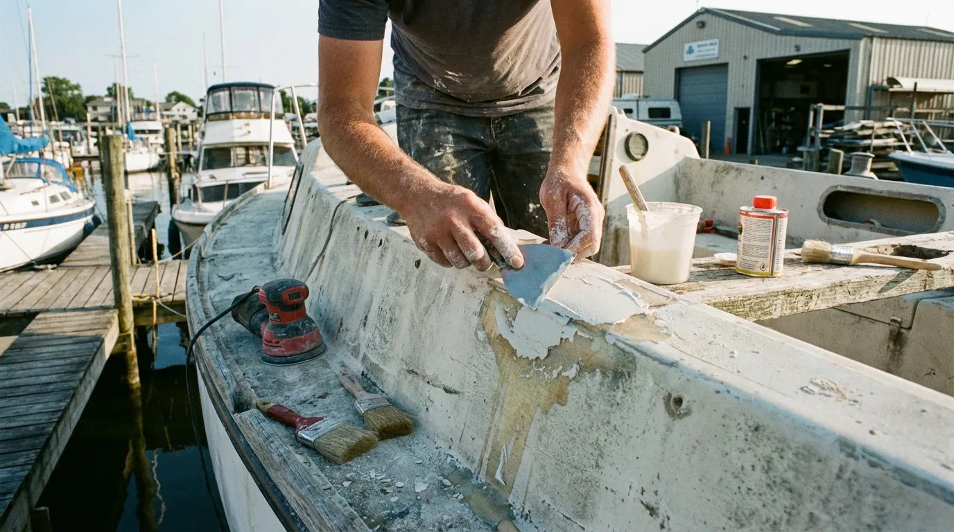 Boat gelcoat repair in progress