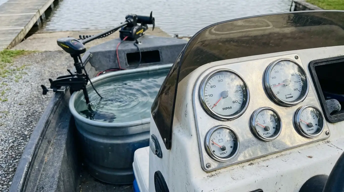 Boat helm with analog gauges