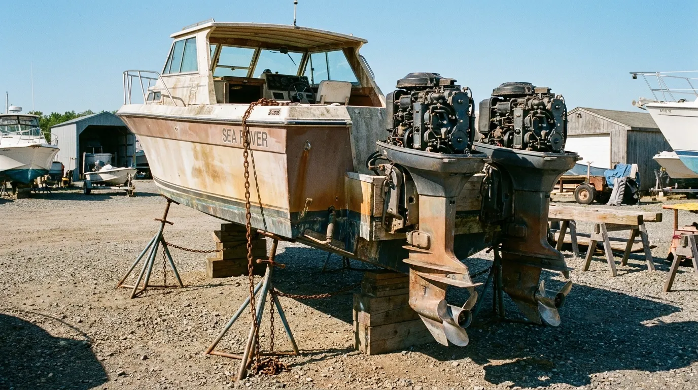 Boat on stands in a marine yard