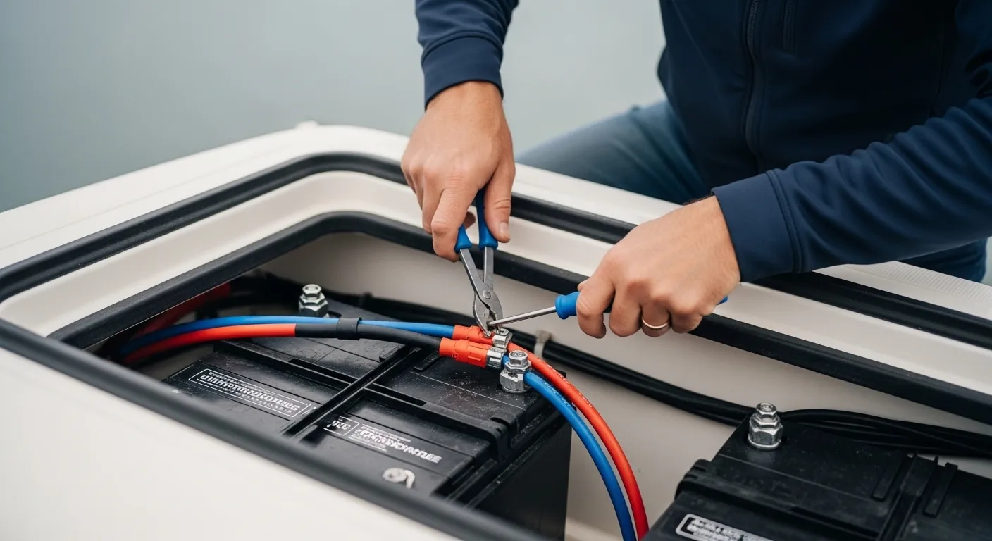 Boat owner cleaning battery terminals