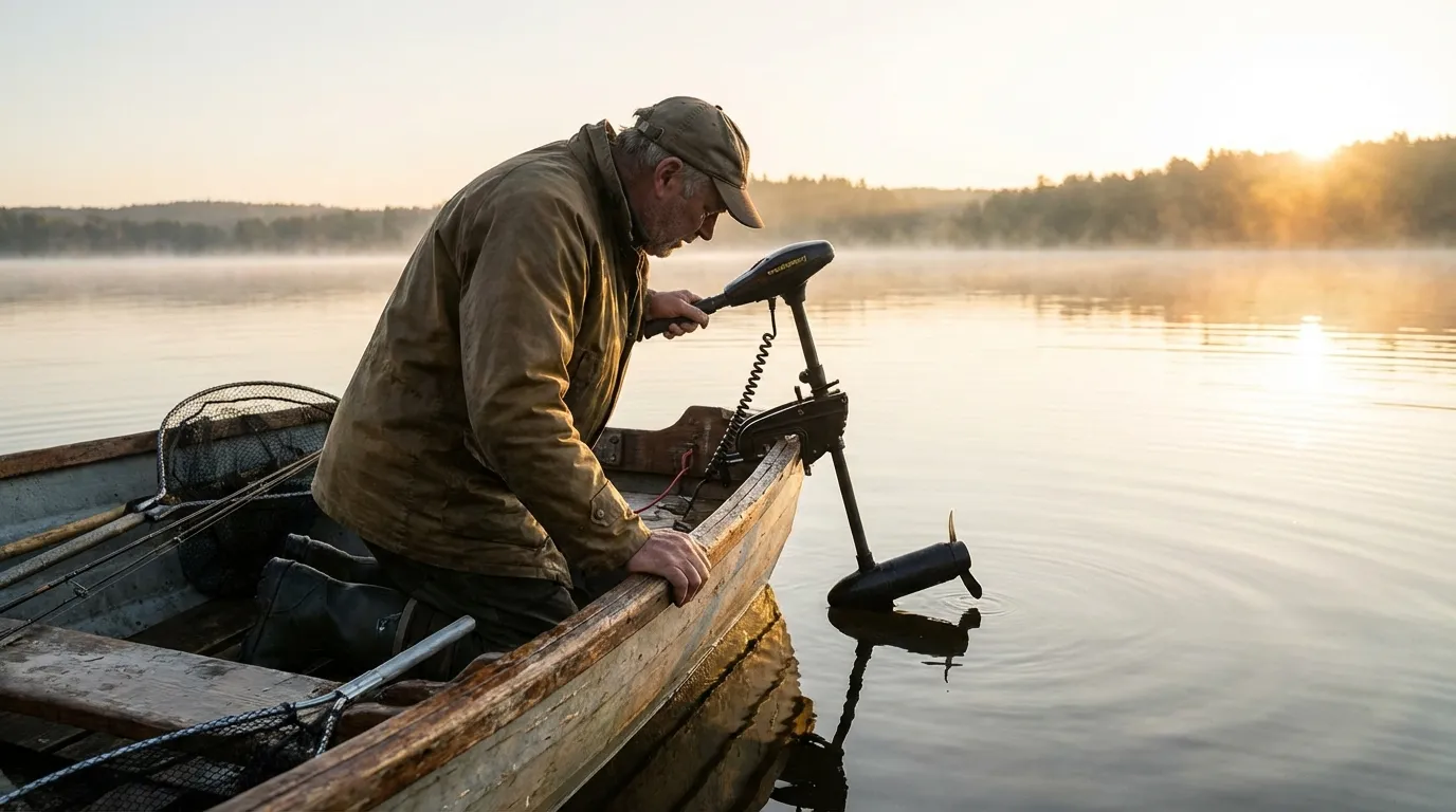 Boat owner inspecting trolling motor prop