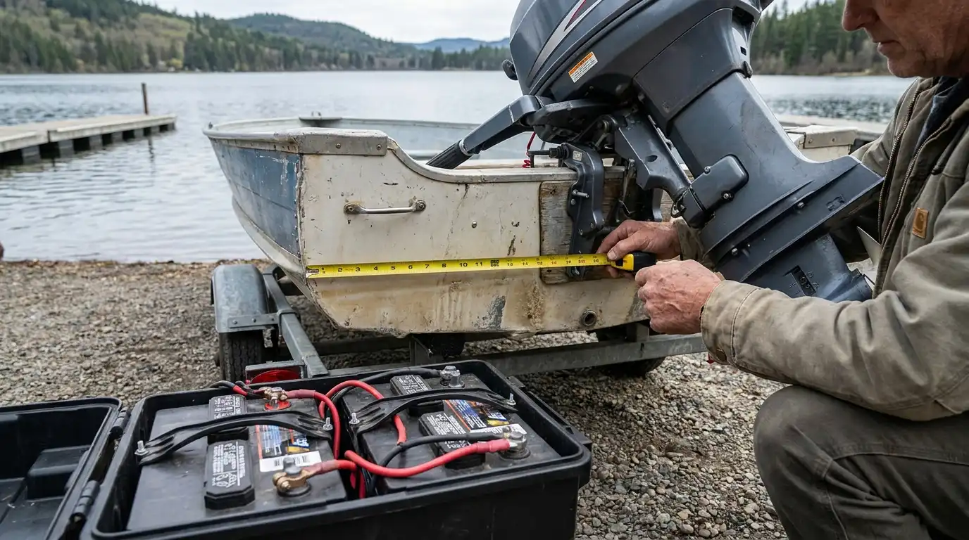 Boat owner measuring transom mount position