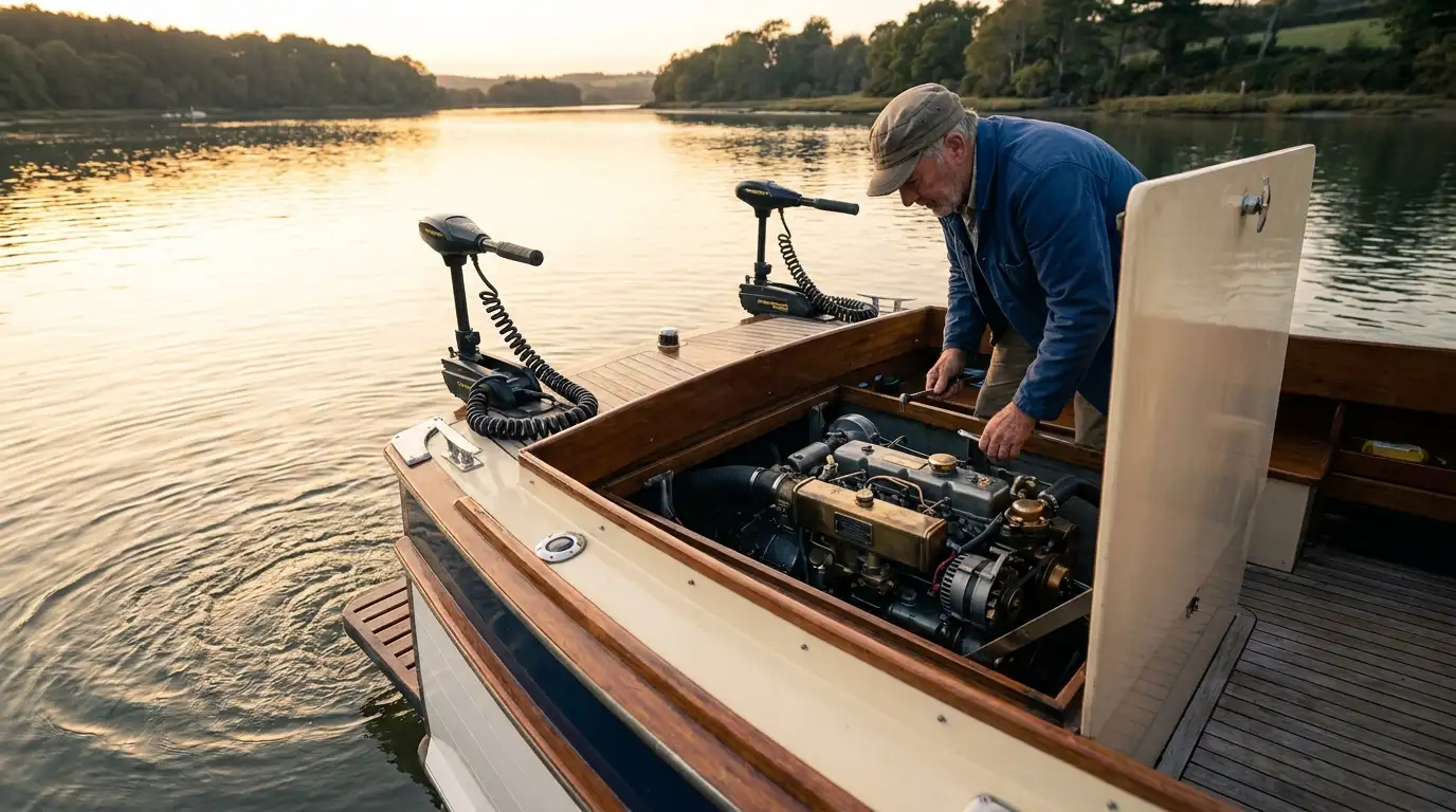 Boat owner testing engine performance on calm water