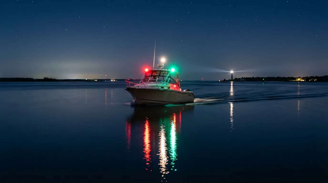 Boat safely navigating at night
