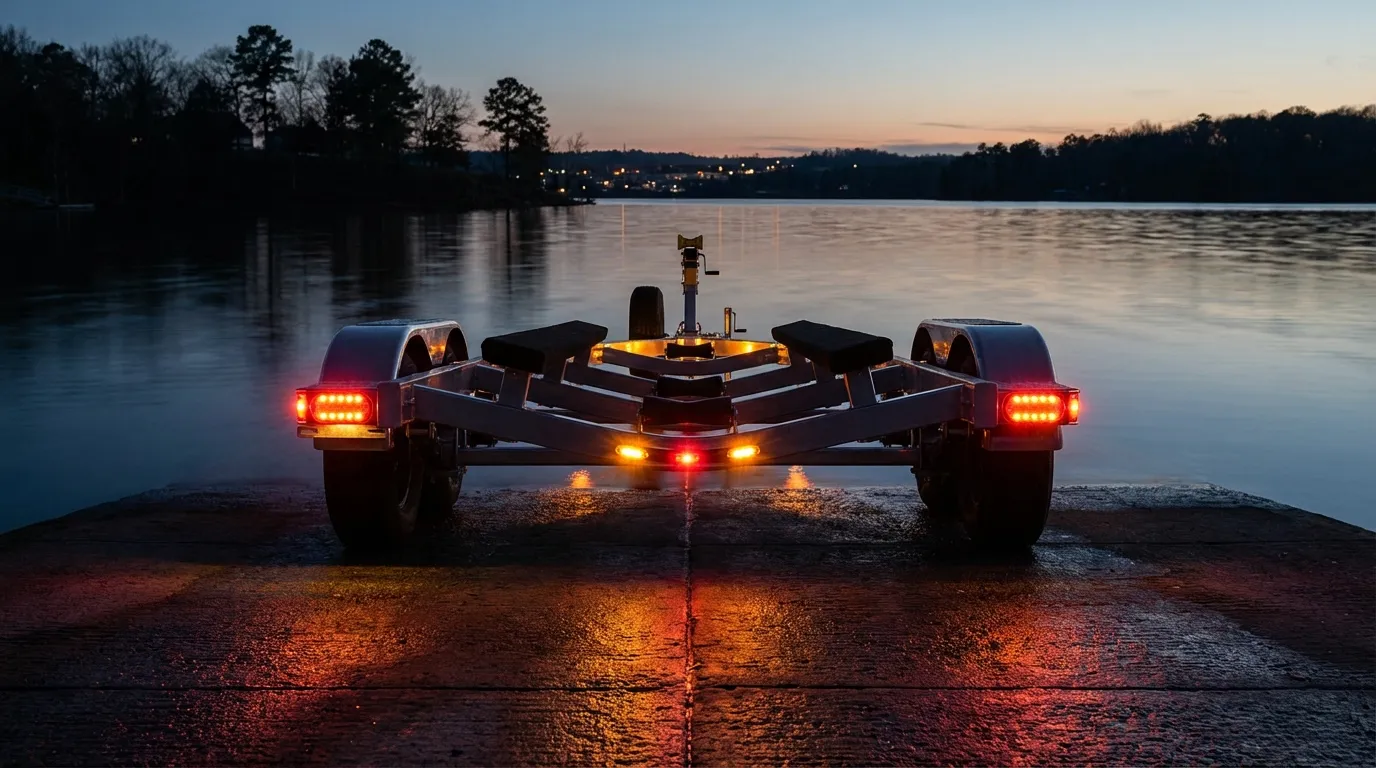 Boat trailer LED lights at dusk