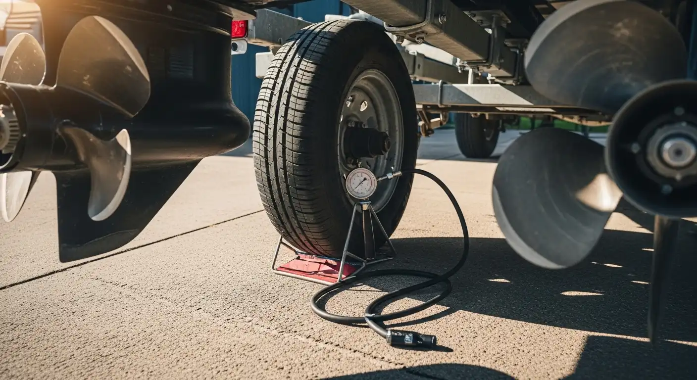 Boat trailer tire inspection at driveway