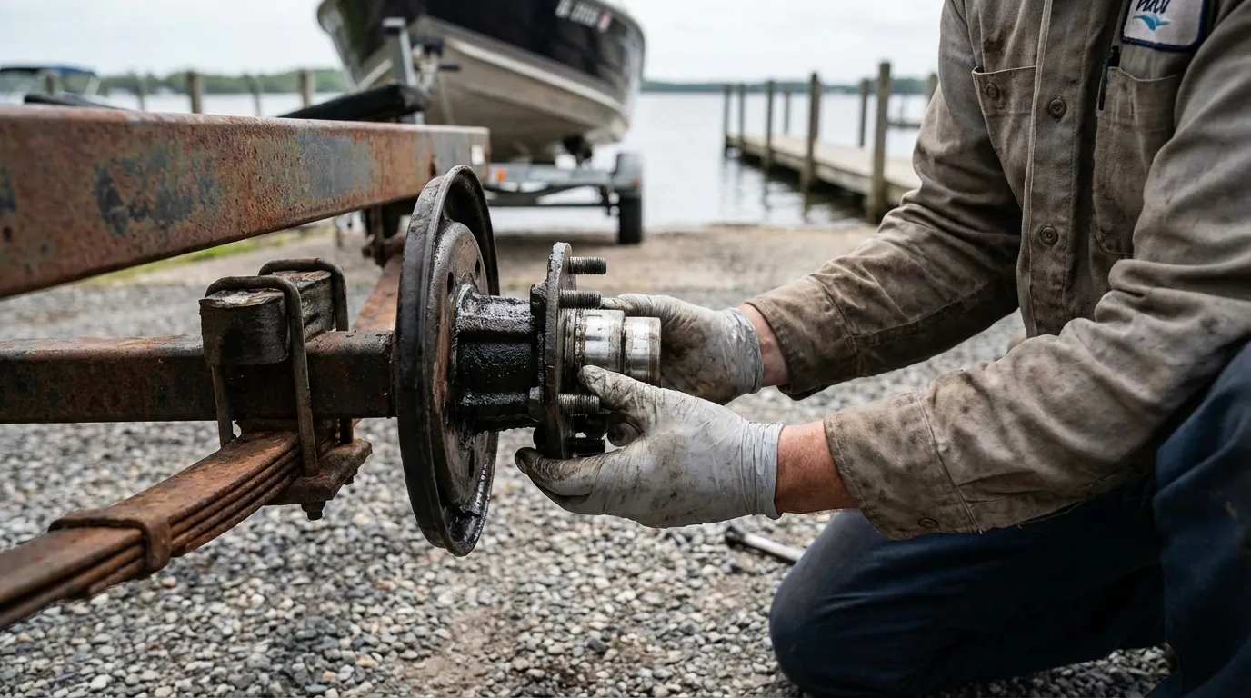 Boat trailer wheel bearing close-up