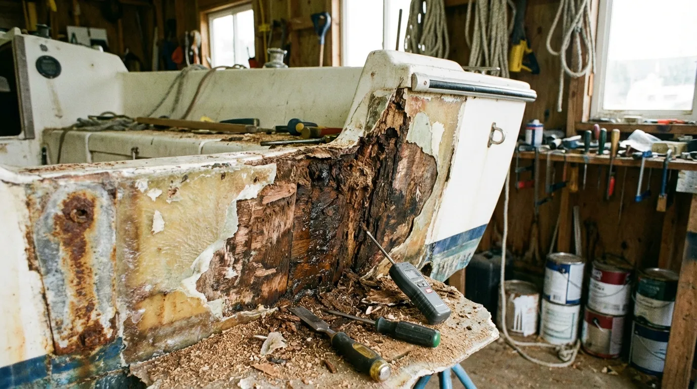 Boat transom wood rot inspection