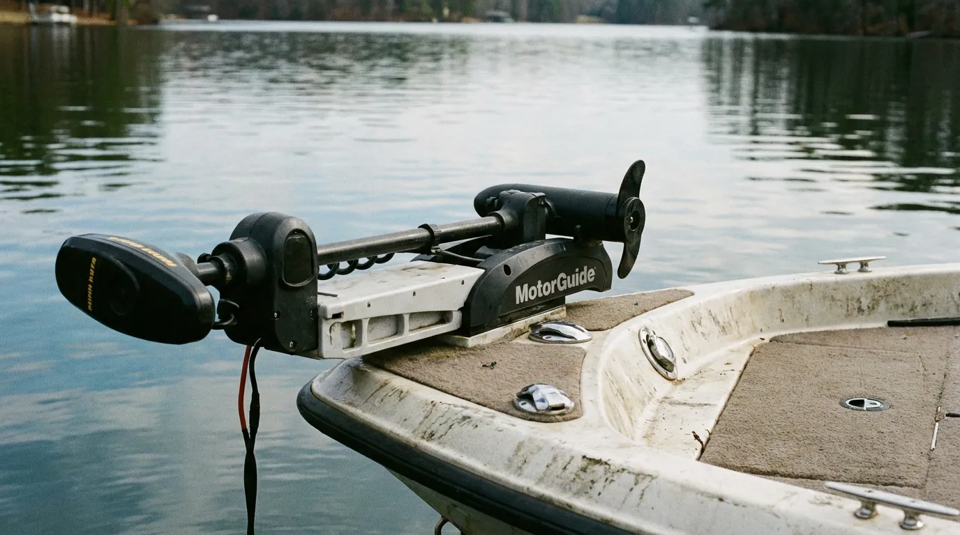 Bow mount trolling motor installed on fishing boat