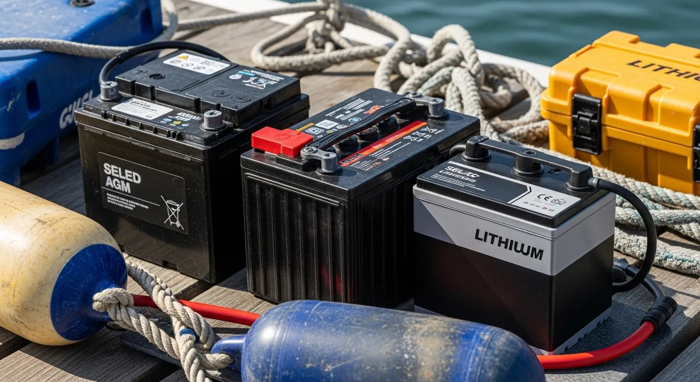 Different marine battery types on a dock