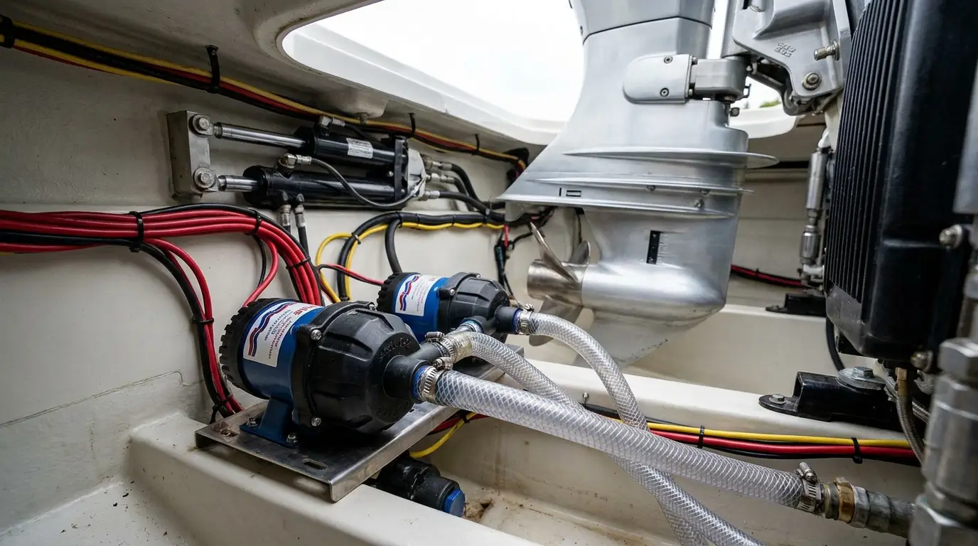 Dual bilge pump setup in a modern recreational boat
