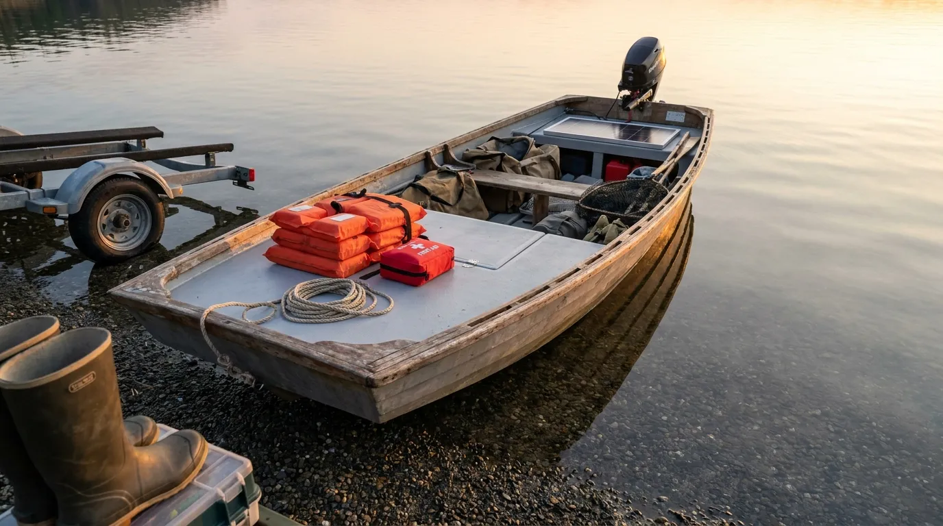 Eco-friendly fishing skiff at sunrise