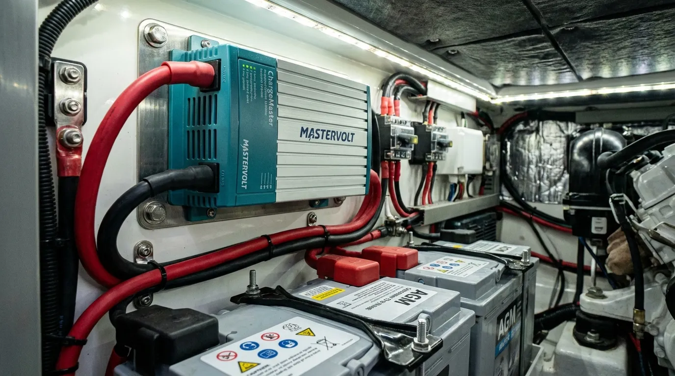 Marine battery charger installed onboard