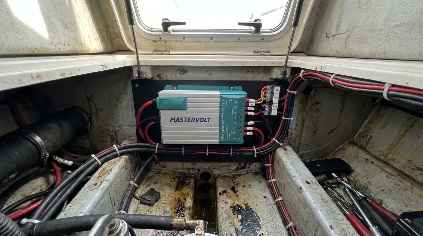 Marine battery charger installed onboard