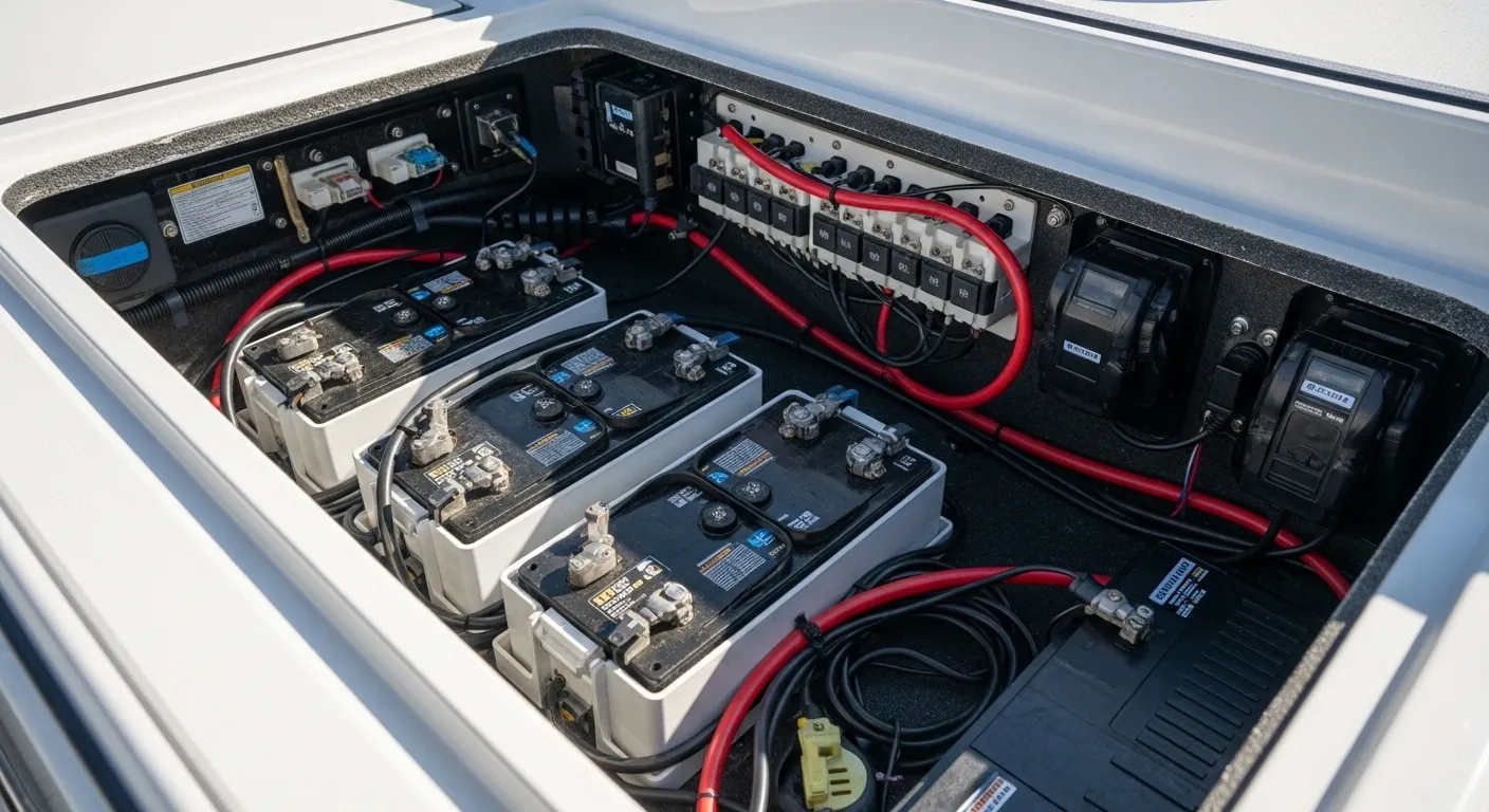 Marine battery setup in a fishing boat