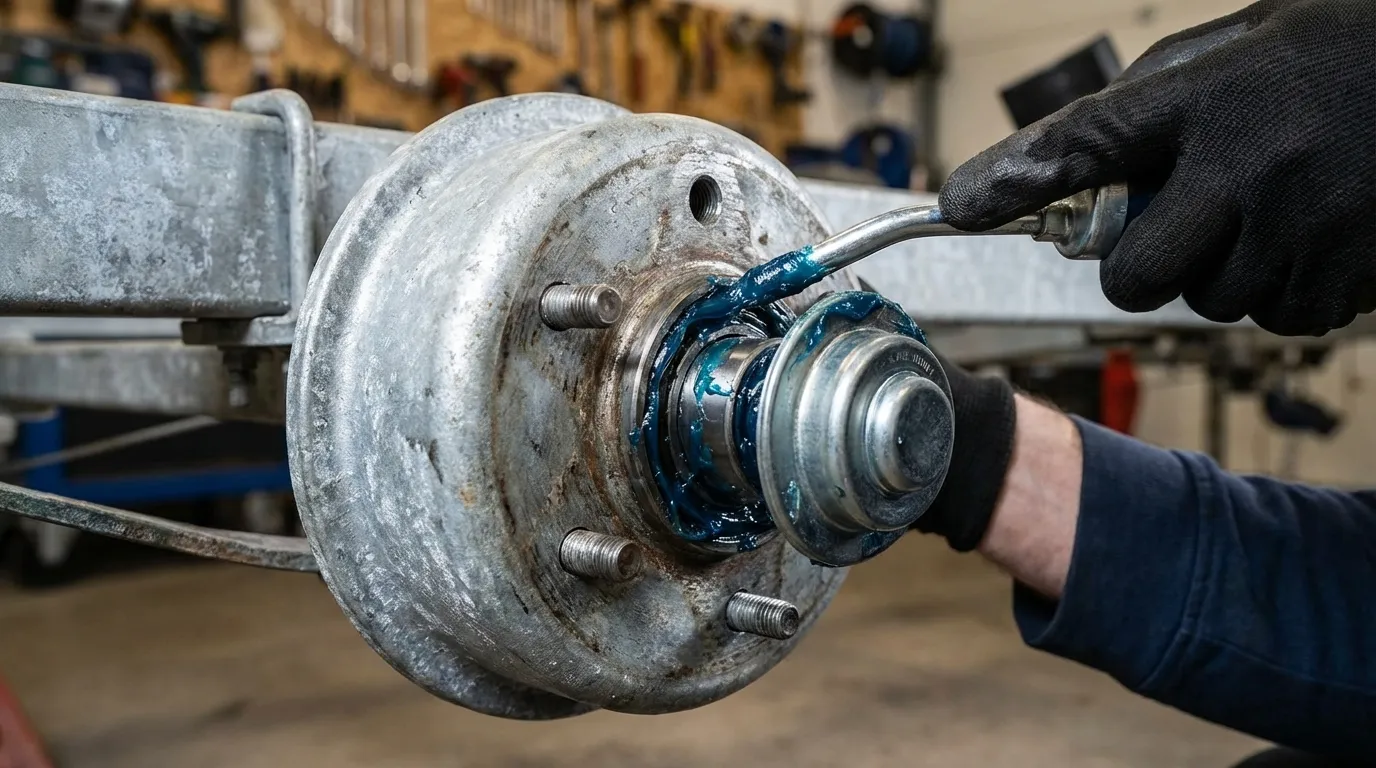 Marine bearing grease applied to trailer hub
