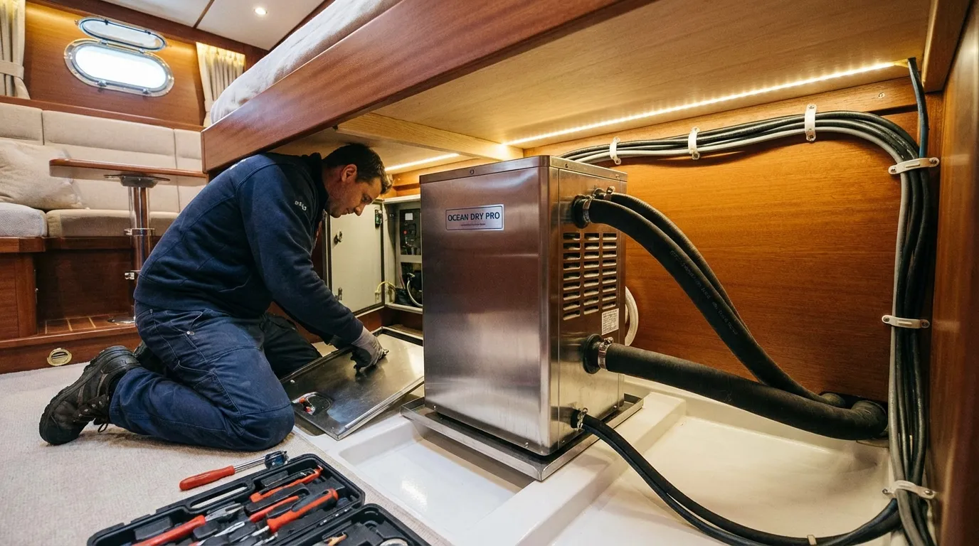 Marine dehumidifier installed under berth