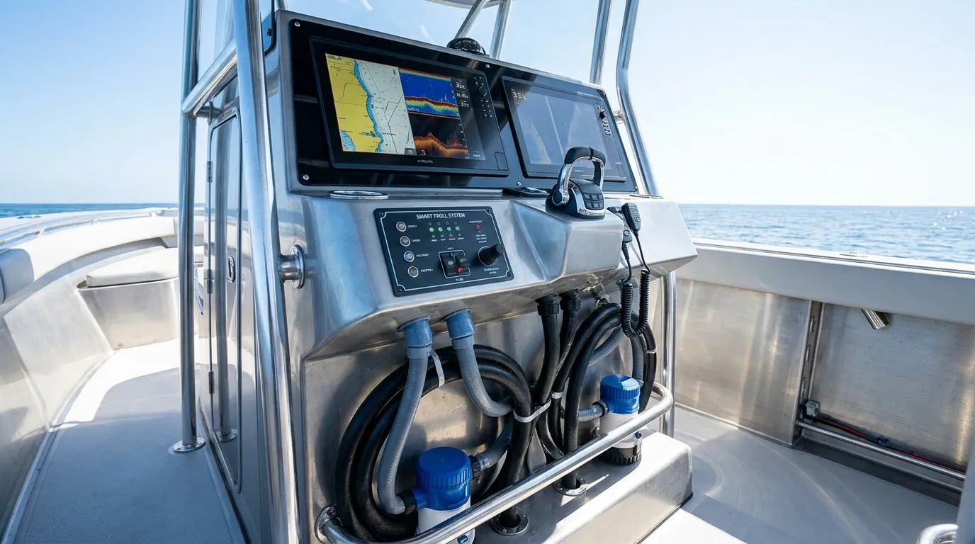 Marine electronics display linked to a smart trolling motor