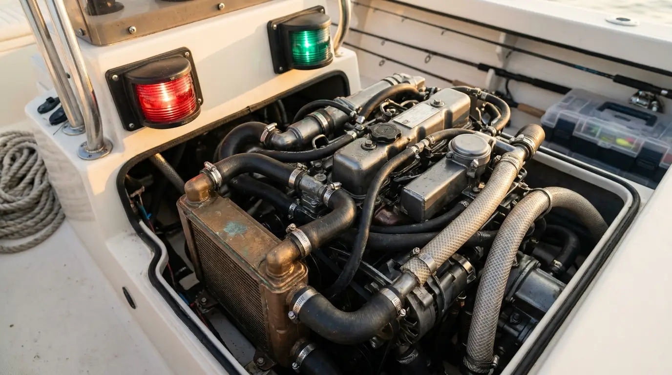 Marine engine cooling hoses and heat exchanger