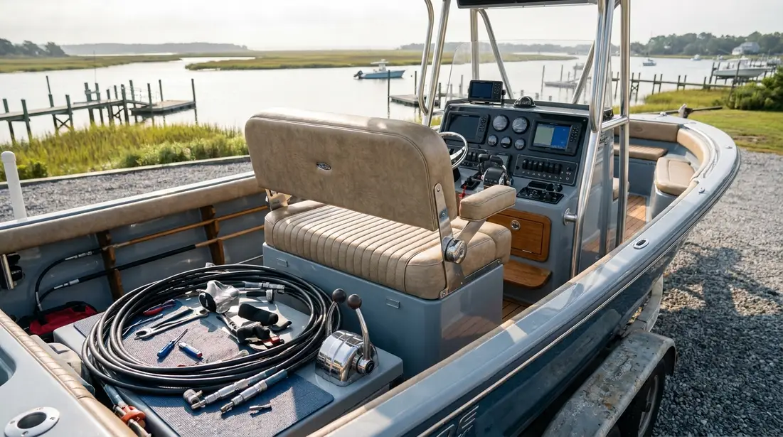 Marine helm chair on center console boat