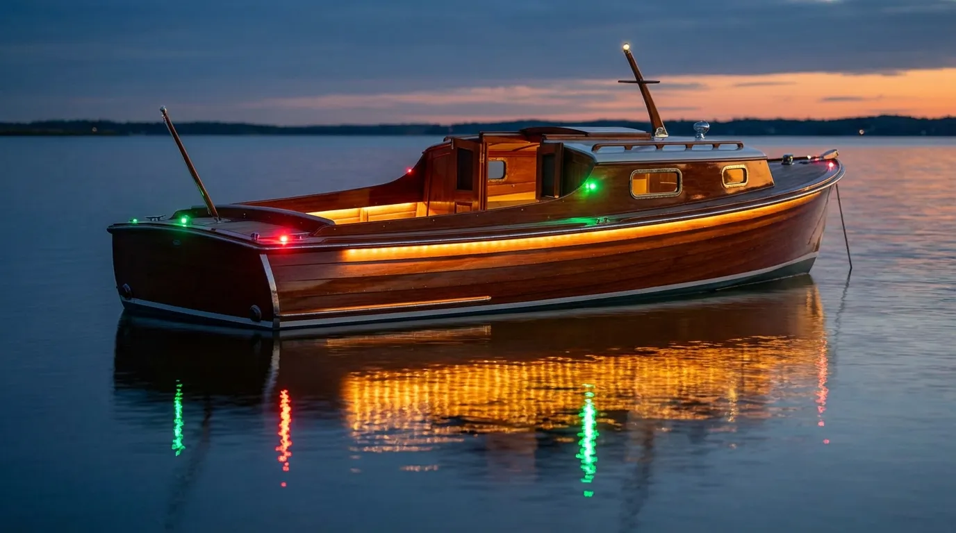 Marine LED boat lighting system at dusk