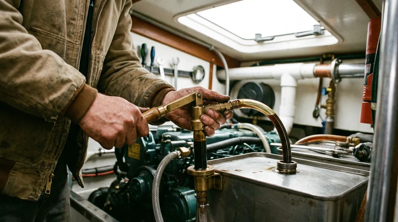 Marine oil change kit in use